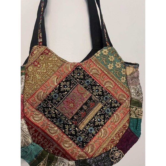 NWT Sacred Threads Magic Carpet Embellished Patchwork Colorful Lined Hobo Bag - Picture 2 of 16